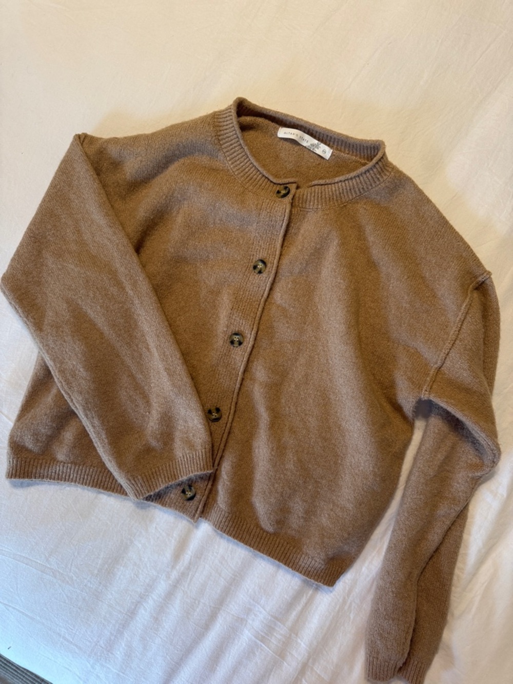 Altar’d State Classic Crewneck Button-Front Sweater Cardigan - Brown